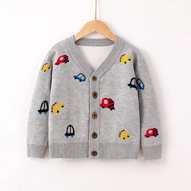 2Y-6Y Cardigan Sweater Comfortable Cozy Cars Pattern
